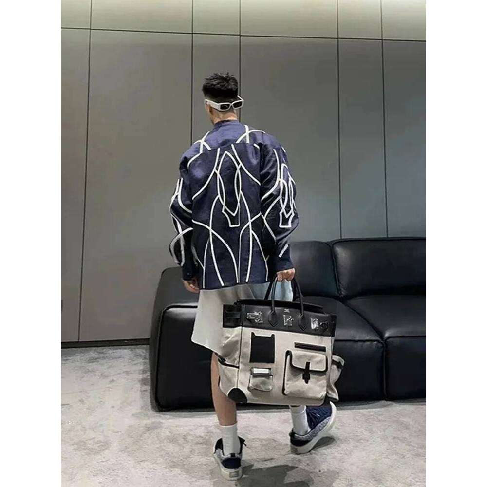 City Bag Trendy Men's Travel Large Capaci Motorcycle Workwear Crossbody Fi Handheld Tote Bag Platinum Canvas Youth Ba...