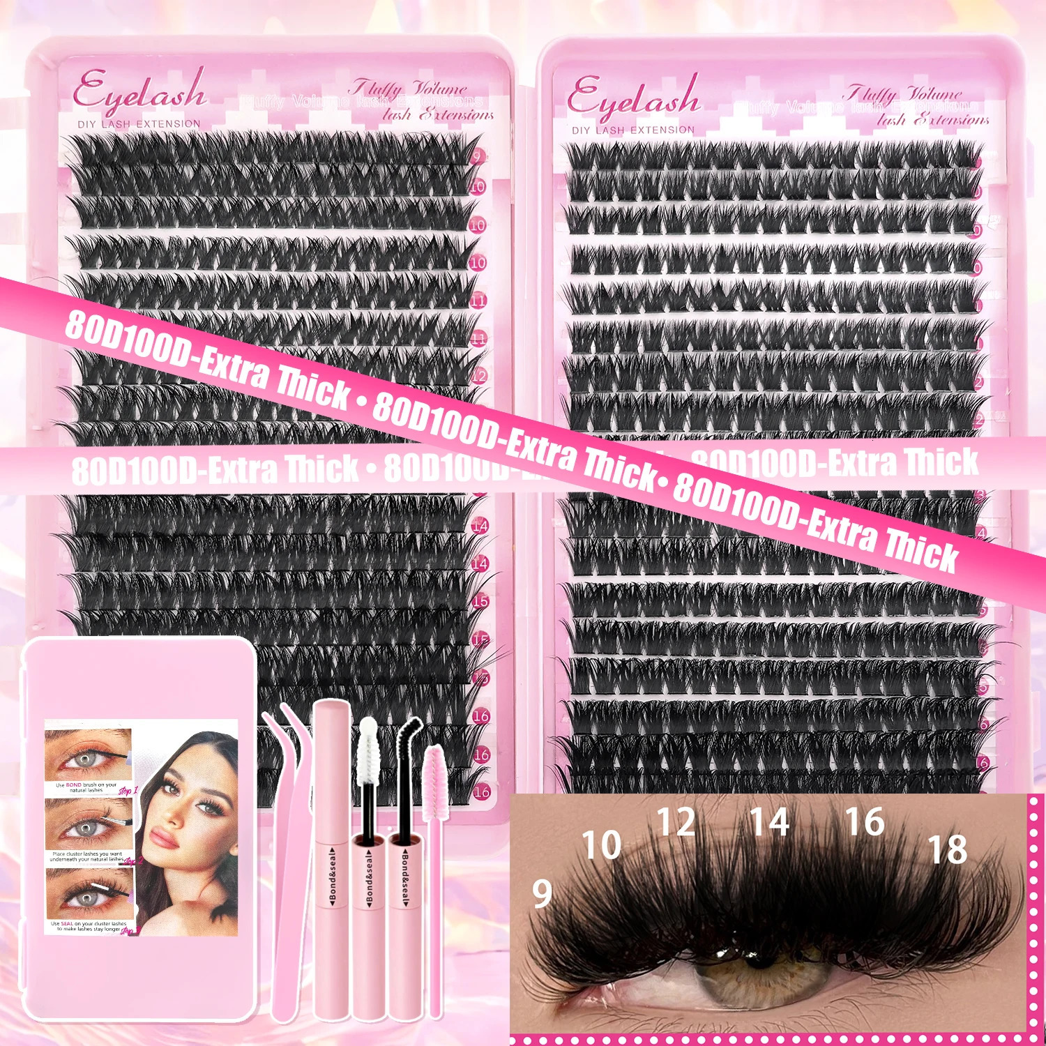 DIY Lash Kit 720pcs Clusters Individual Eyelashes with Bond and Seal Wispy Natural Mange Lashes 250811
