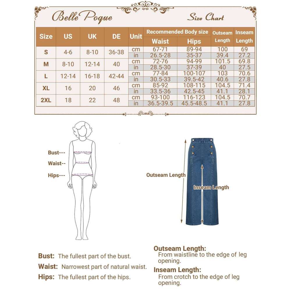 BP Women Ladies Vintage Wide Leg High Waist Button-up Front Jeans Breathable Elastic Back Waistline