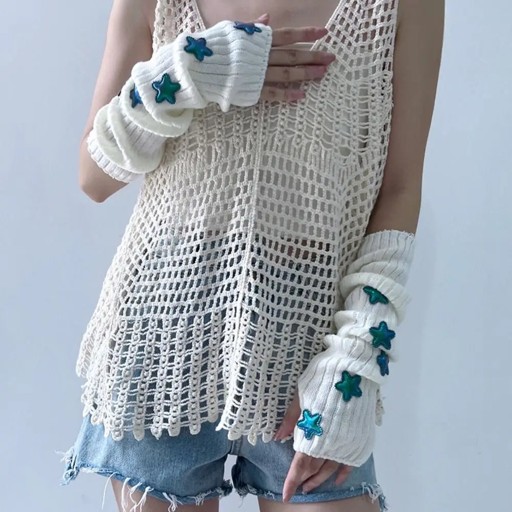 Punk Solid Color Star Knitted Gloves Y2k Gothic Wool Sleeve Cuff Long Hand Sleeve Arm Warmers Winter 250813