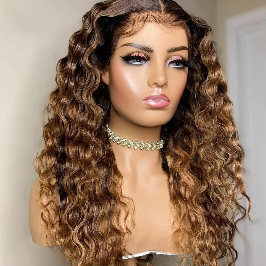 Ombre Blonde Loose Deep Wave Frontal Wig 13X6 HD Lace Front Wig,30 Inch Glueless Ready To Wear Natural Black Synthetic Lace Front Wigs Human Hair