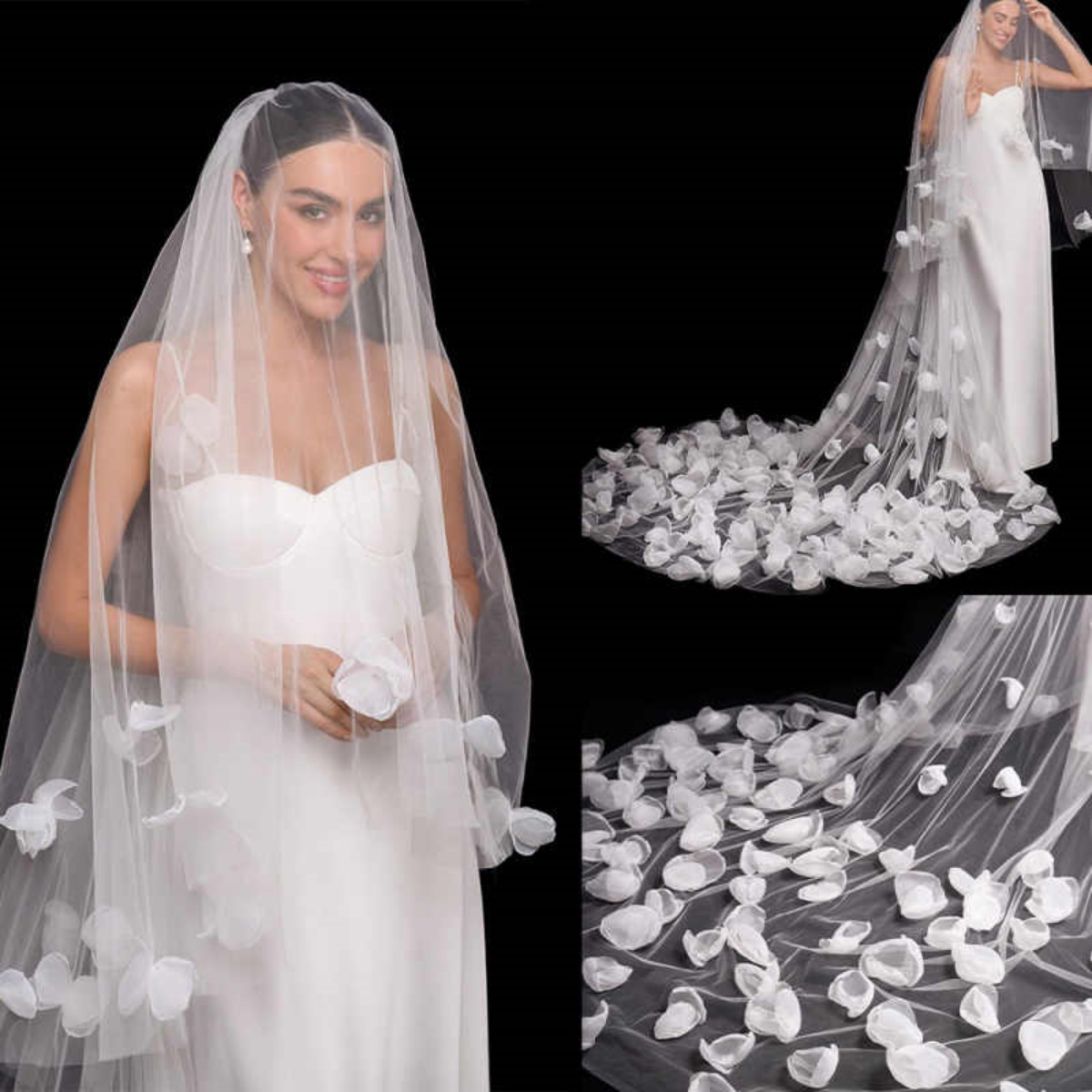 Elegant Bridal Veils Two Layer 3M Long Cathedral Veils 3D Appliques With Comb Wedding Accessories Velos De Novia
