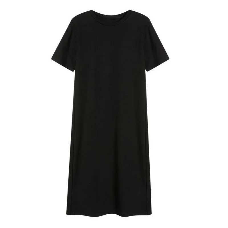 Long T-Shirt Dress Summer Korean Style Womens Mid-Length Short-Sleeve Round Neck Straight Tube Over-Knee Body-Con Dress XJ250814