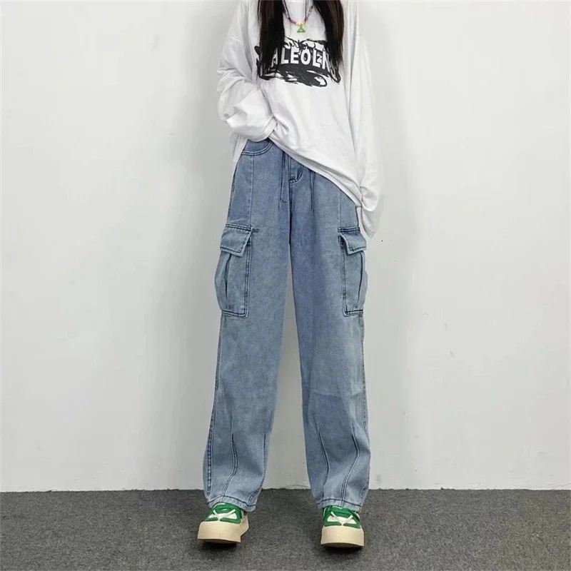 Baggy Straight Mens Cargo Jeans Fashion Streetwear Hip Hop Wide Pants Harajuku Y2K High Street Korean Male Denim Trousers 250813