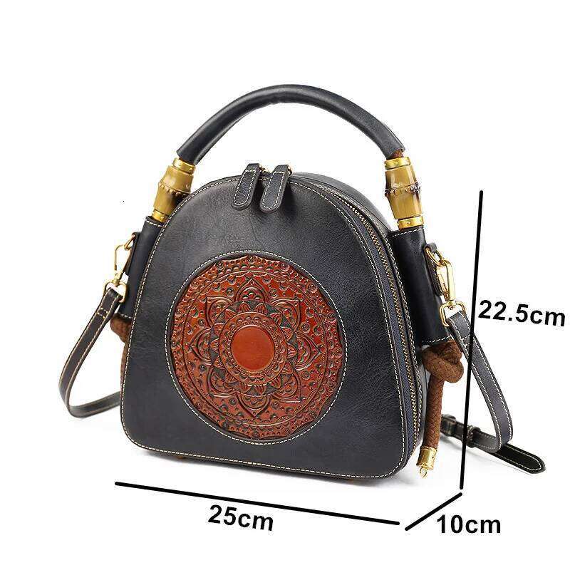 City Bag MOTAORA Handmade Emed Women Crossbody 2025 New Retro Genuine Leather Shell Bag Ladies Chinese Style Shoulder Bags
