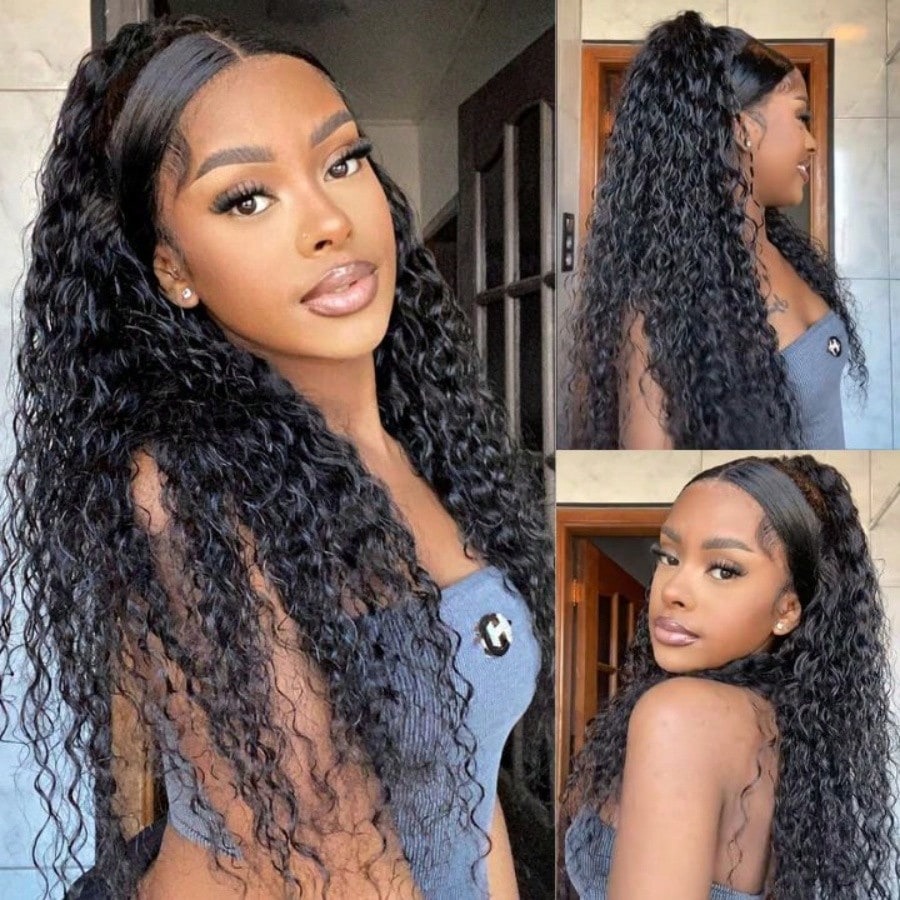 22 Inch Deep Wave Lace Front Wigs Human Hair 360 Full Lace Wig 13x4 HD Transparent Glueless Pre Plucked Curly Wig Wet and Wavy Synthetic for black Wom