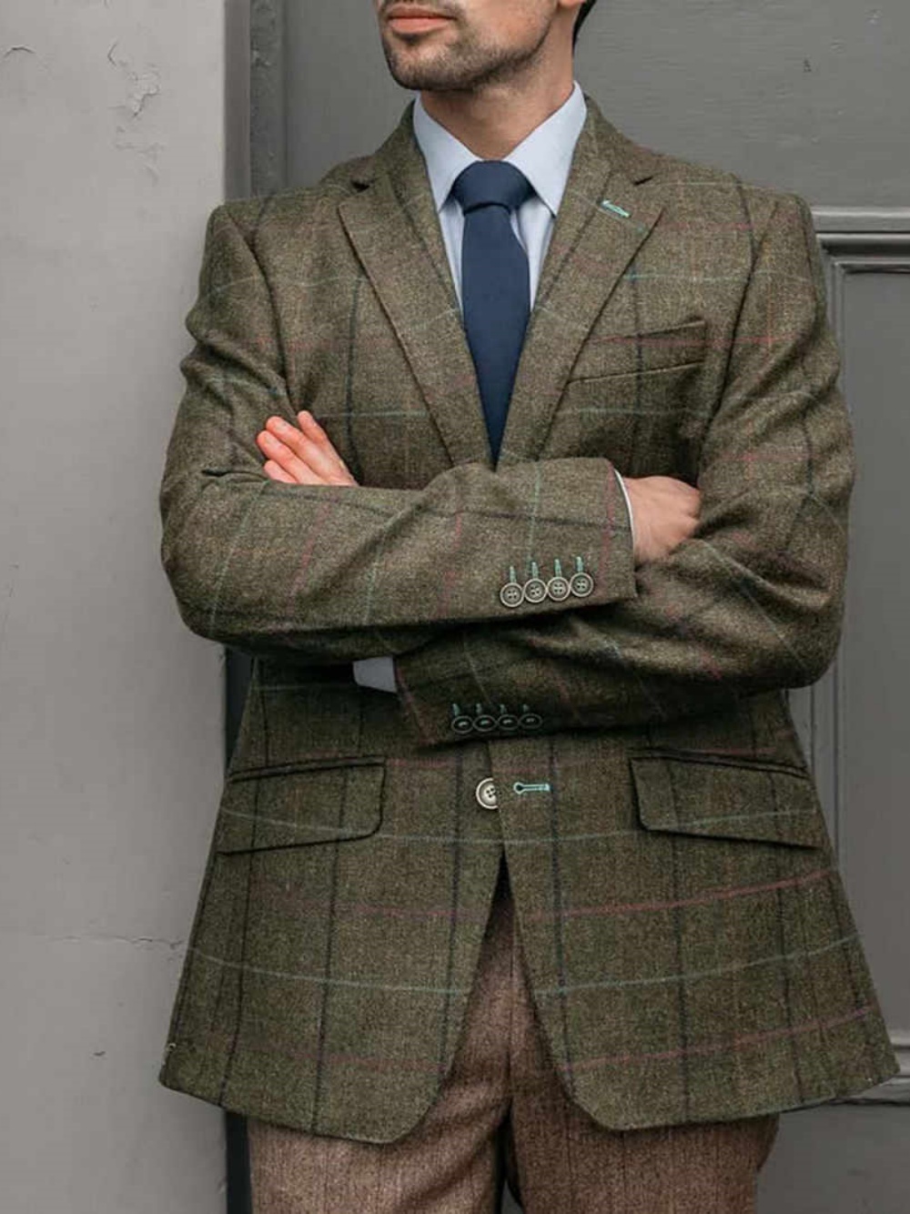 Vintage Check Men Suit Single Breasted Wool Blend Short Man Tailcoat Notched Lapel Business Blazers Overcoat Customized