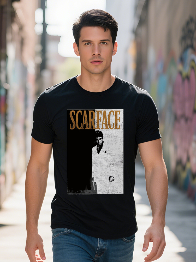 Men s Scarface Movie Graphic T-Shirt Black Tee with Al Pacino Suit Portrait Formal Attire Inspired Casual Shirt Film