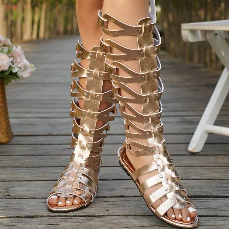 Women Summer Cool Boots Sexy Open Toe Cut-out Gladiator Flats Fashion Rome Back Zipper Street Style Sandals Shoes W250814