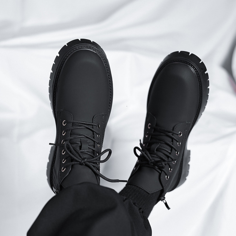 Martin British Style Mid-Top Thick Sole Height Increasing Work Men's Leather High Tube Motorcycle Trend Boots 3305-R