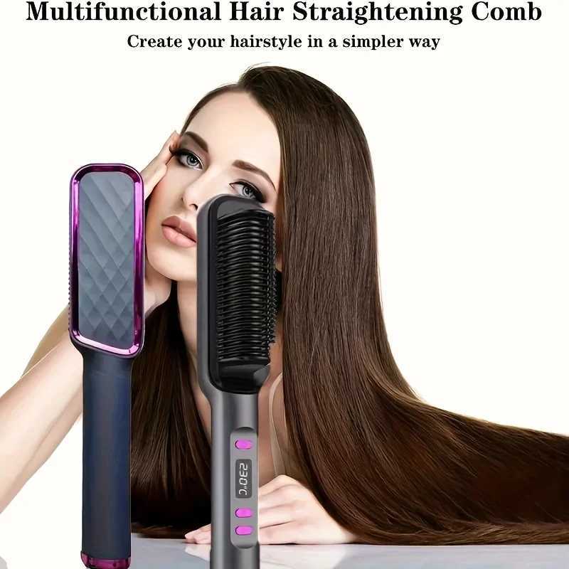 Negative Ion Heating Straight Hair Comb Ceramic Material LED Display Negative Ion Technology Suitable for Home and Travel W250814