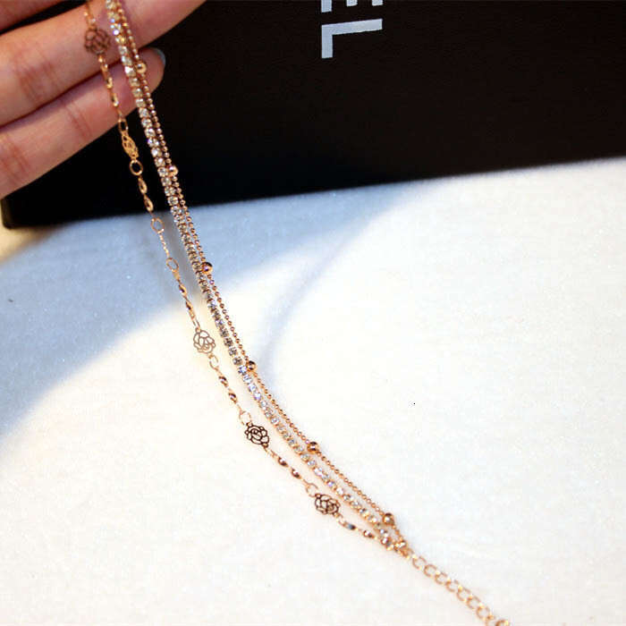 Fashion Korean Style Exquisite Three-Layer Inlaid Rhinestone Hollow Flower Bracelet Bangle Gold-Plated Color-Retaining Women S00096