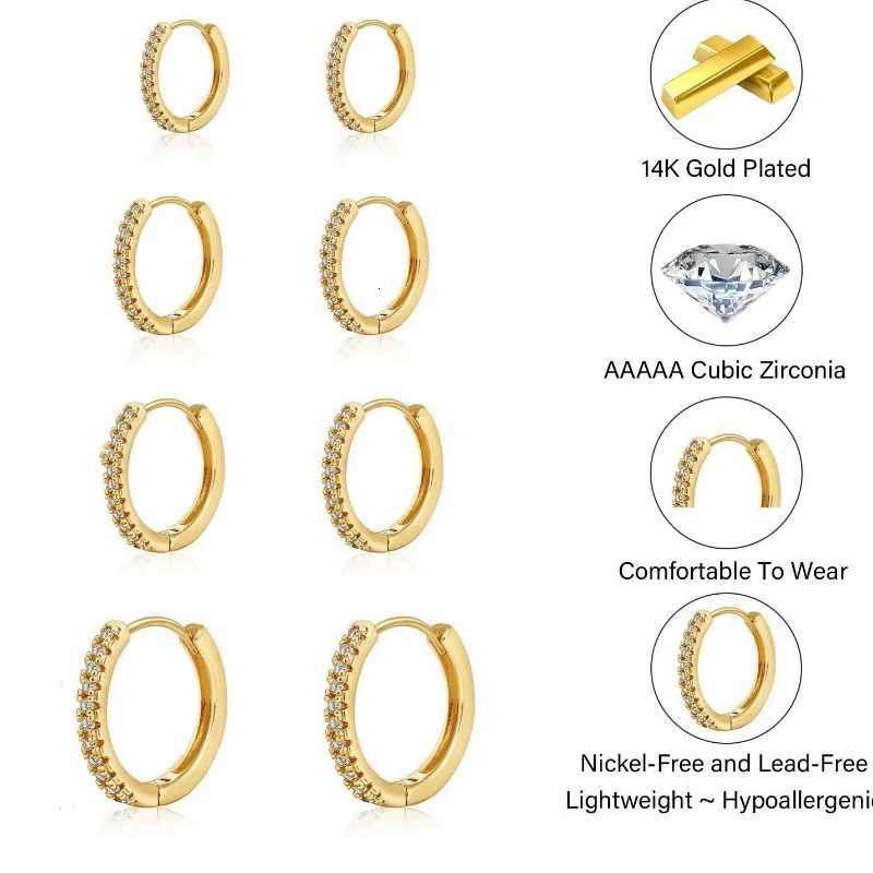 925 Sterling Silver Small Hoop Earrings Zirconia Huggie 14K Gold Plated Cartilage Piercing Ear Cuff Tiny Earrings for Women Men XJ250814