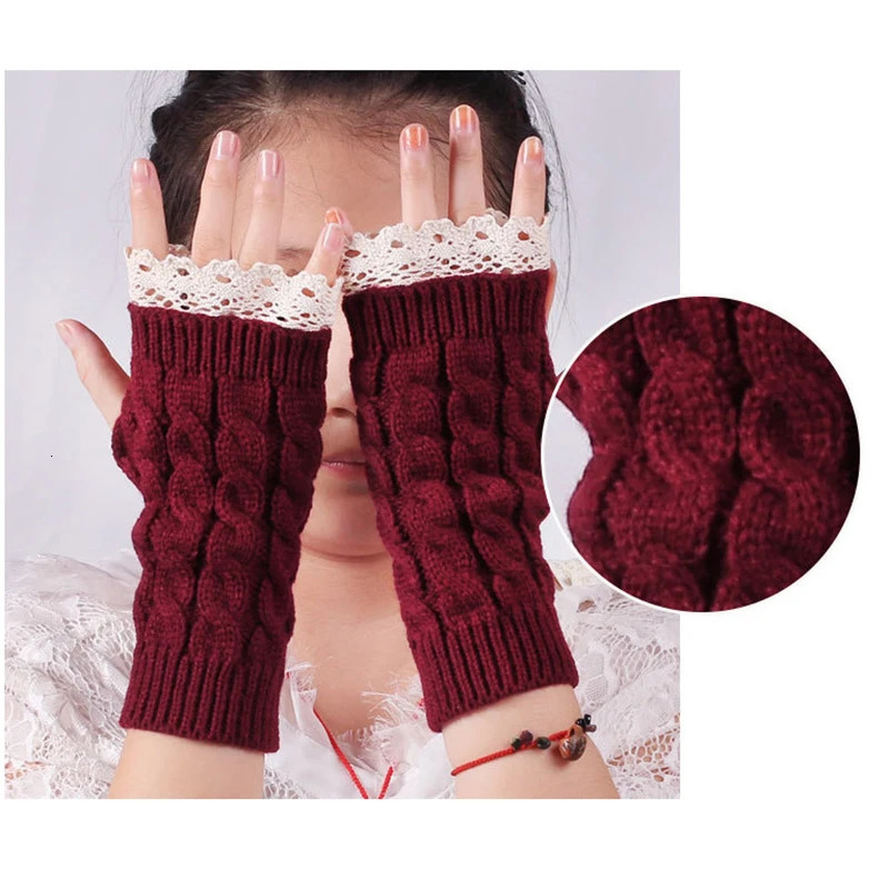 Lace Fingerless Gloves Womens Gloves Winter Warm Cute Student Writing Typing Half Finger Acrylic Knitted Glove Mittens y2k 250813