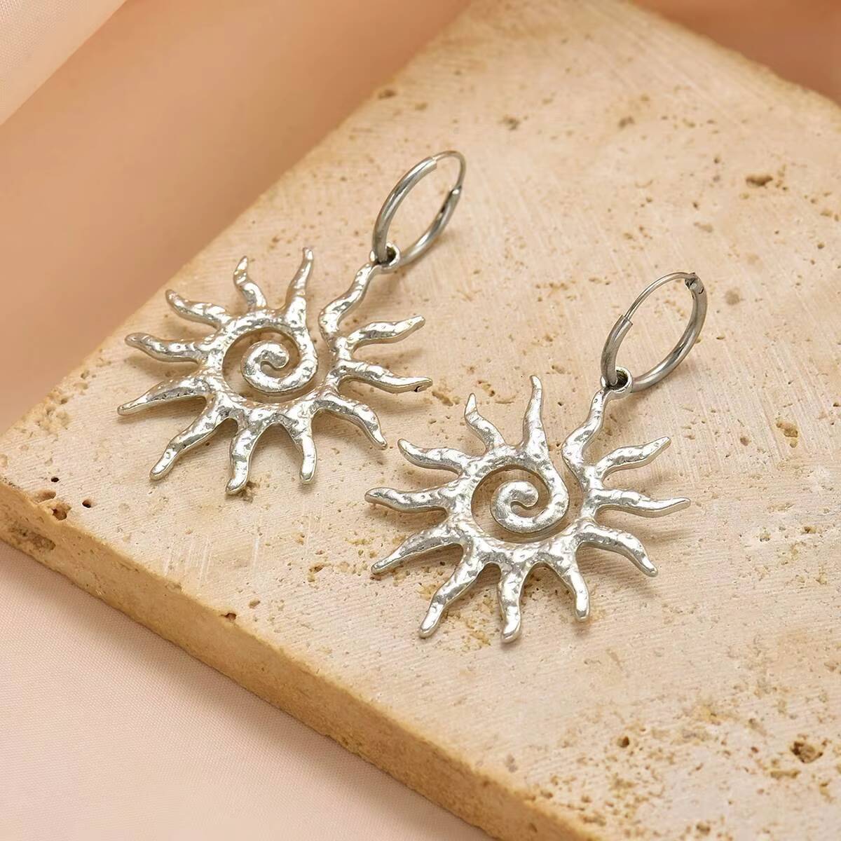 Suower Earrings Cross-Border Fashion Stainless Steel Spiral Sun Jewelry Simple Design Versatile