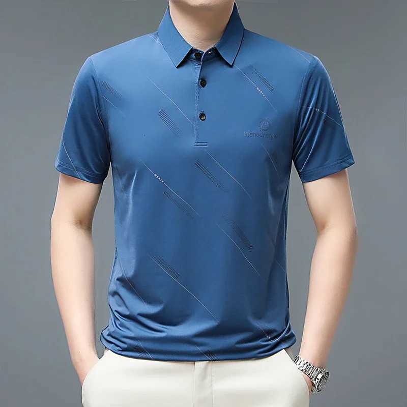 New Mens Business Casual Polo Short Sleeve Smooth and Wrinkle Resistant Comfortable Top XJ250804