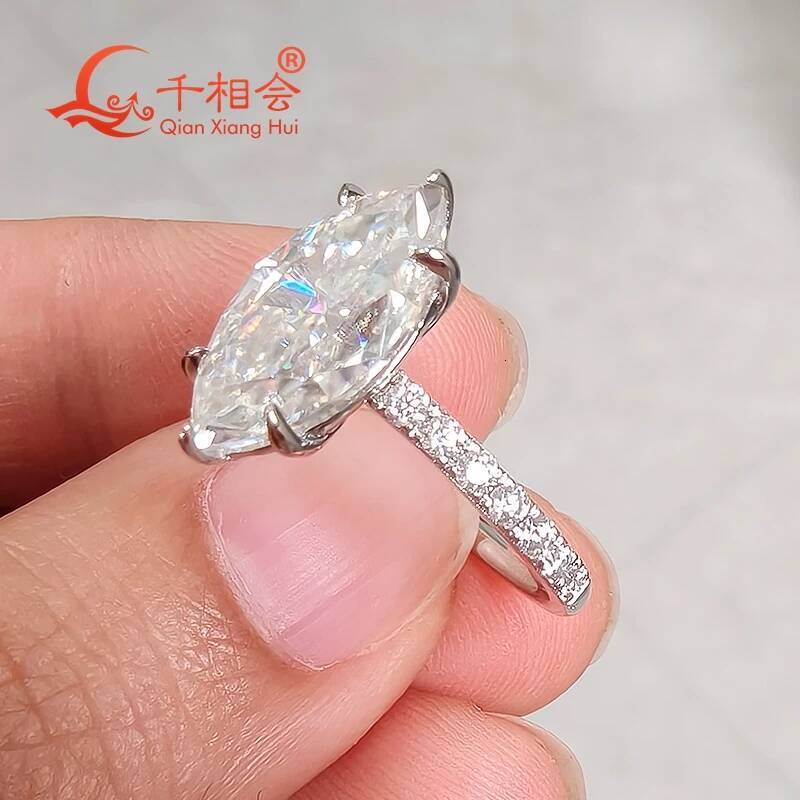 3ct 7x14mm Marquise Shape D VVS White Melee Moissanite Half Eternity Band S925 Sterling Silver Ring Engagement Jewelry Ladies