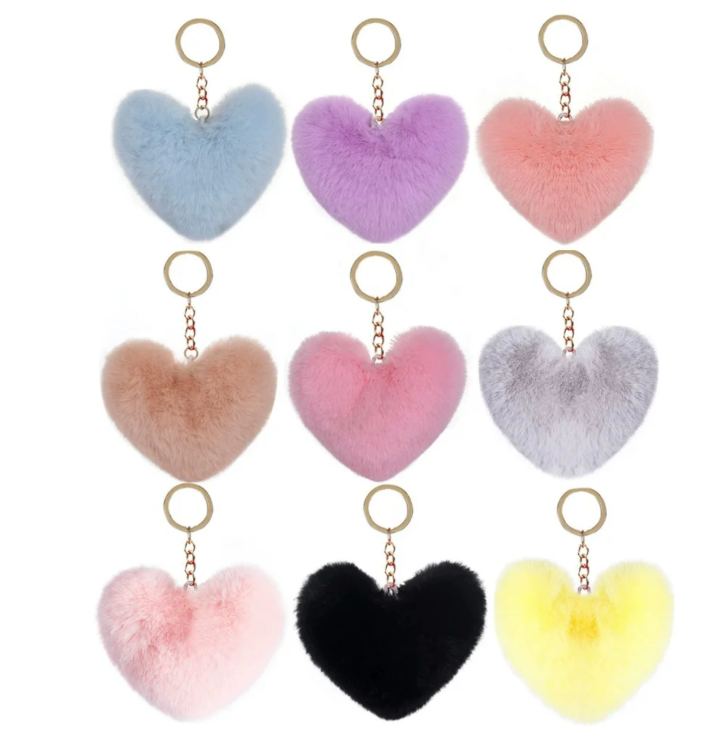 Key Rings Jewelry Heart Shaped Imitation Rabbit Fur Keychains Pom Pom Ball Pendant Keychain Plush Car Keyring Bag Pendent Accessories Promotion Gift
