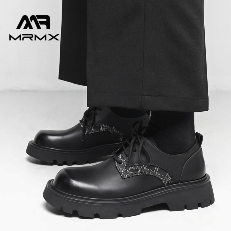 2025 New Derby Thick Sole Height Increasing Men's Trendy High-End British Style Round Toe Casual Leather Formal Groomsmen Shoes