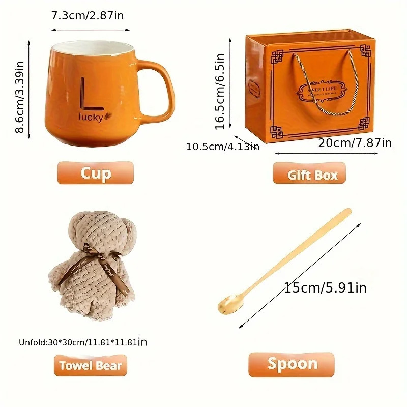 Luxury 4 in 1 Ceramic Coffee Cup Set With Towel Bear Spoon For Weddings Birthdays And Special Occasions - Includes Gift Box 250814