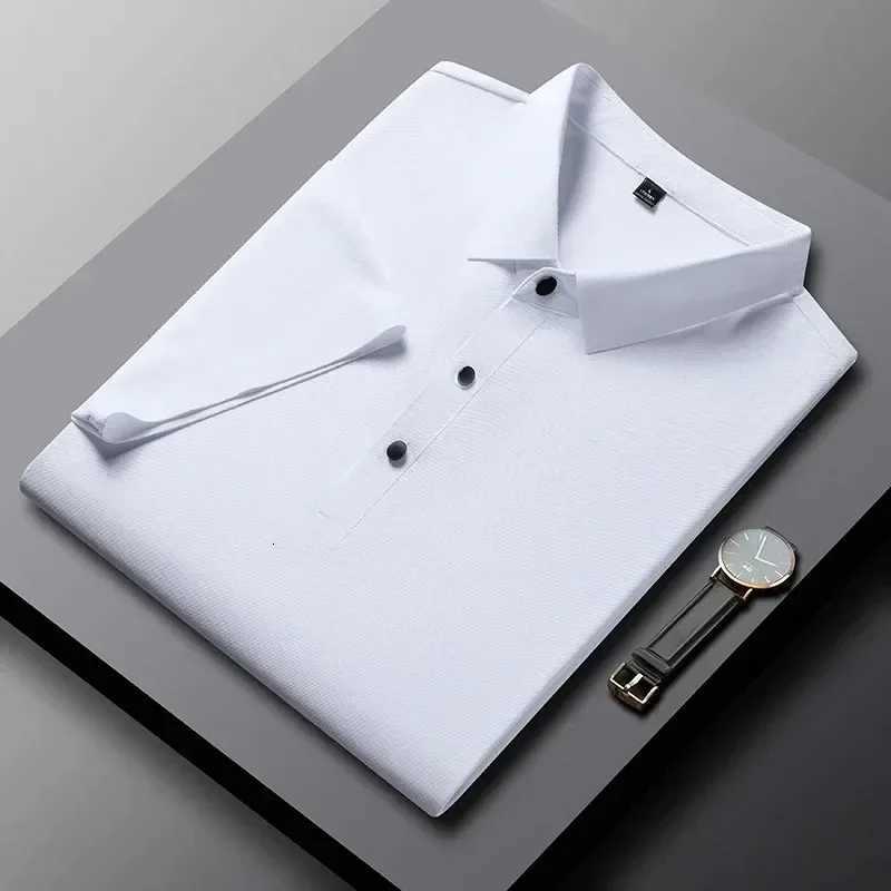 2025 New Summer Solid Color Casual Mens Polo Shirt Short Sleeved Turndown Collar Ice Silk T-shirt XJ250804