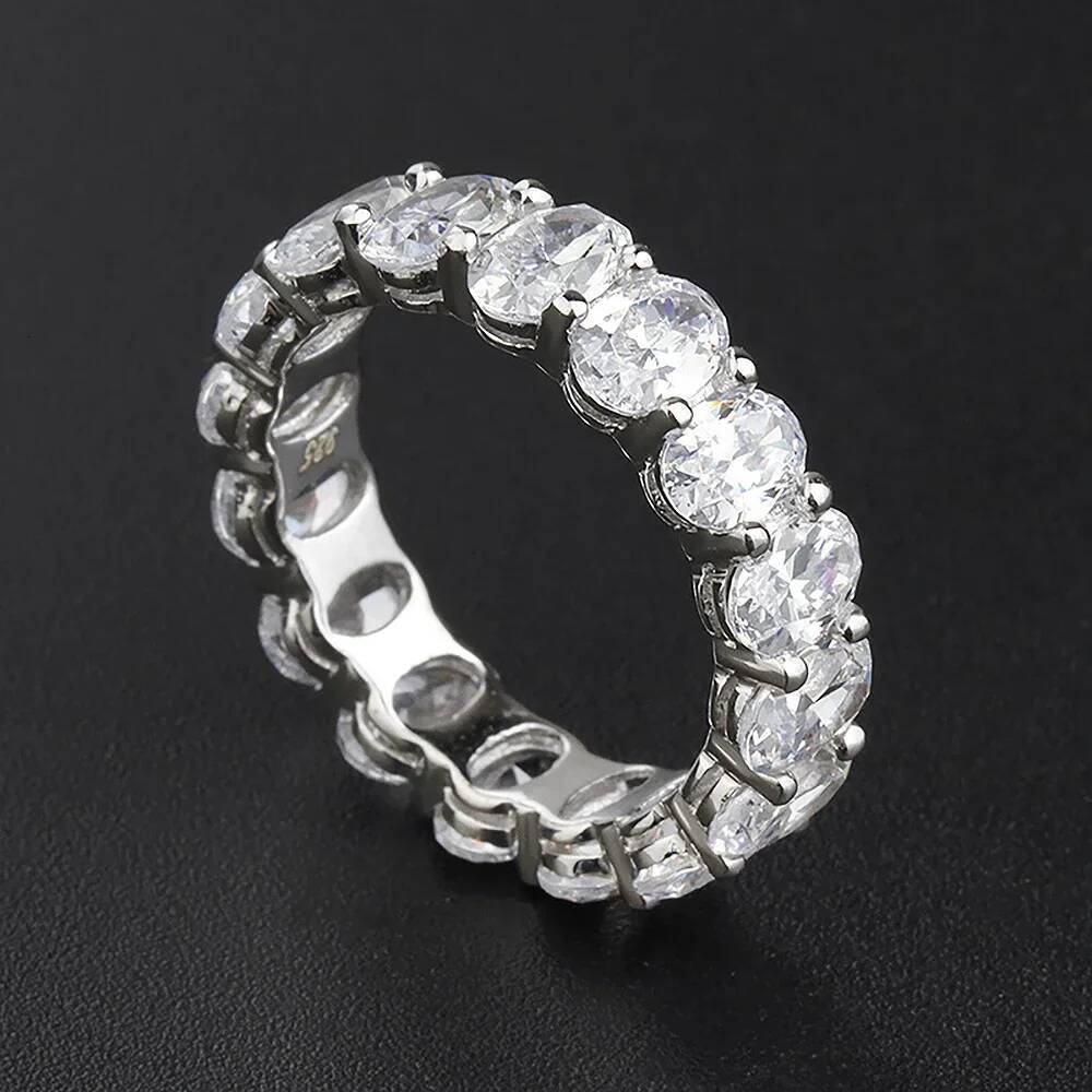 0.3 Carat Oval Cut Moissanite Eternity Rings with Certificate Half/Full Diamond Wedding Band for Women 925 Silver Stacking Ring