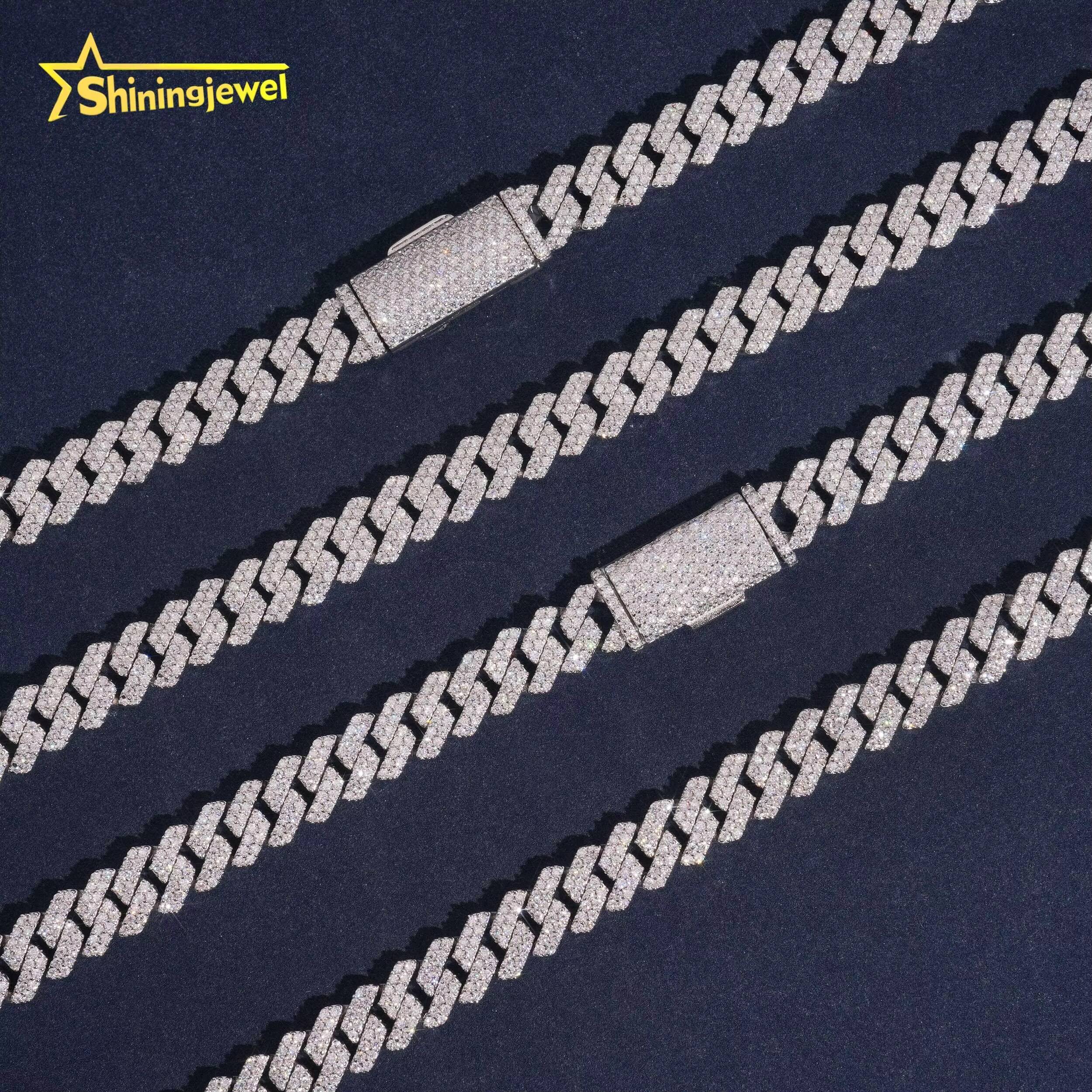 USA Local Stock Hip Hop Jewelry 8mm 2 Rows 925 Silver Moissanite Cuban Link Chains Hot Sale Cuban Chain Moissanite GRA Certified