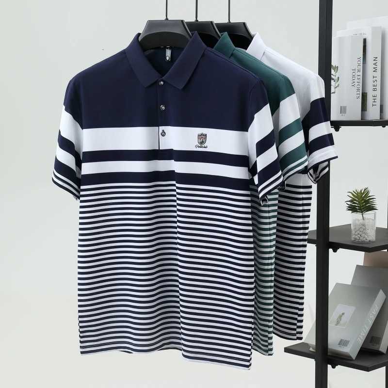 Premium pure cotton striped short sleeve polo shirt for men summer T-shirt fashion brand embossed comfort new trend color-blocked top XJ250804