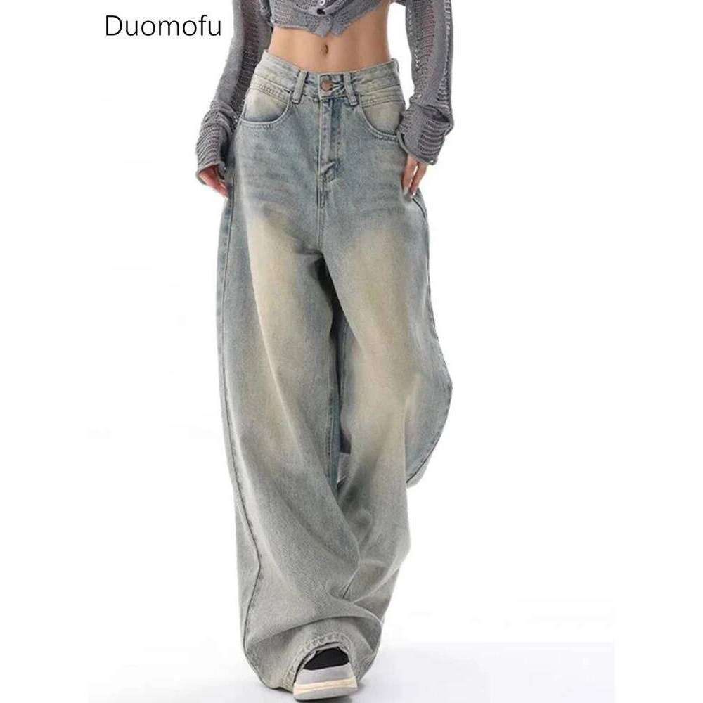 Duomofu Autumn New Vintage Loose Simple Casual Female American Classic High Waist Slim Fashion Distressed S-XL Women Jeans