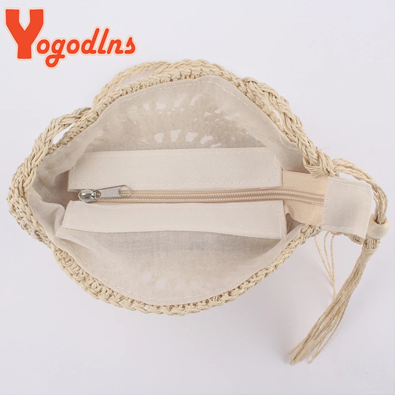 Yogodlns Round Soft Paper Rope Shoulder Bag Tassel Summer Beach Handmade Crossbody Bags Women Hollow Straw Bag Circle Rattan Bag250813