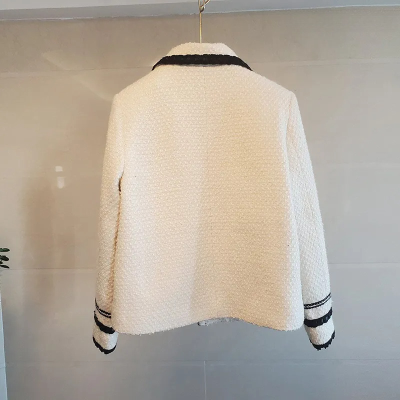 Winter New Navy French Light Single-Breasted Elegance-Style Quilted Color-Block Short Coat Tweed Jacket for Women