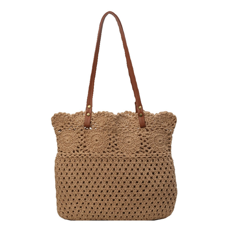 Large Capacity Straw for Women Summer New Woven Hollow Beach Vacation Shoulder Tote Bag