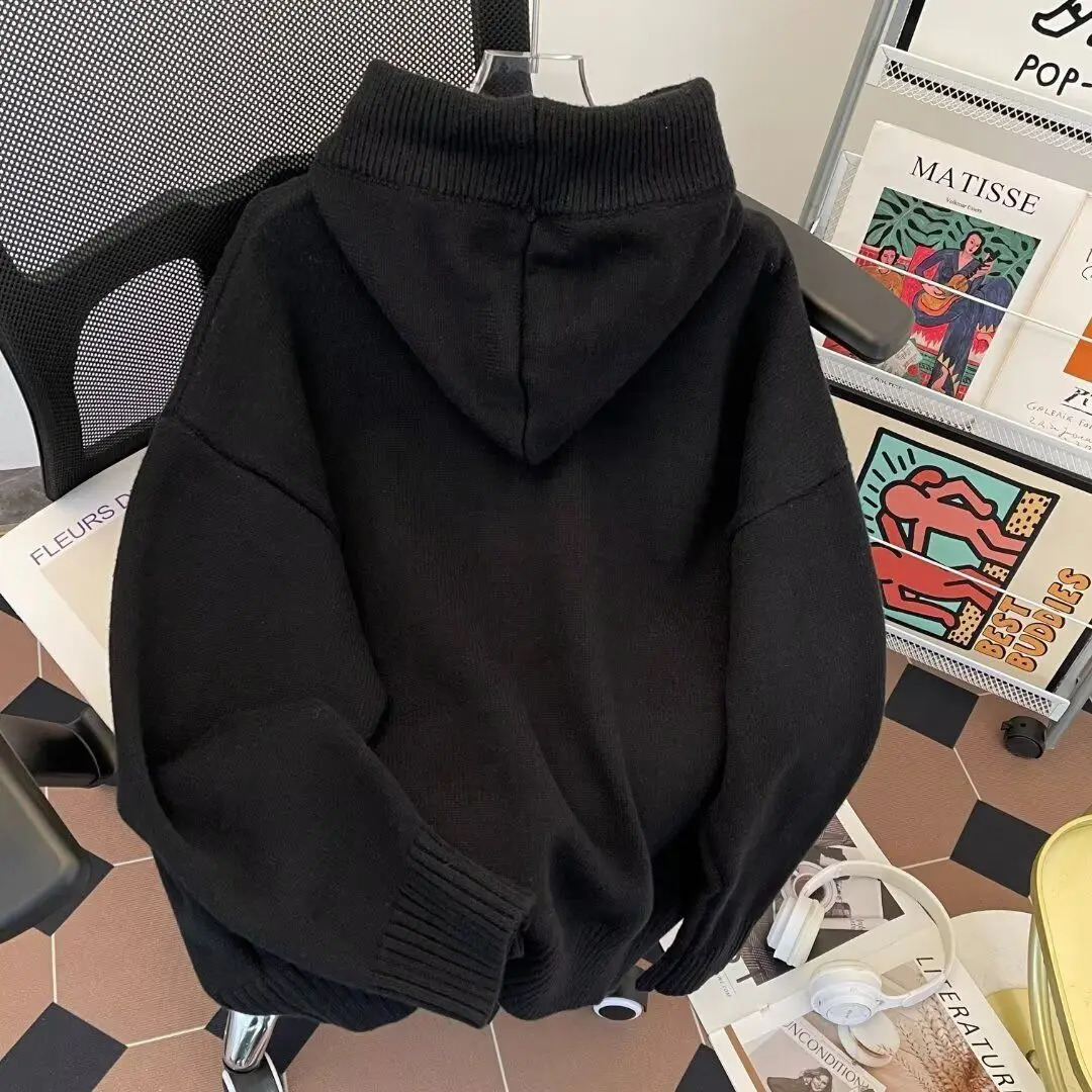 American autumn and winter men and women trendy personalized hooded sweater for couples loose retro knitted casual Harajuku top 250813