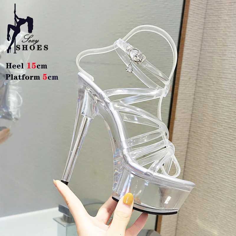 Girls Shoe for Party Club Stripper Heels Women Shoes 2024 Platforms High Heels Sandals Clear Sexy Pole Dance 15cm High Plus Size W250814