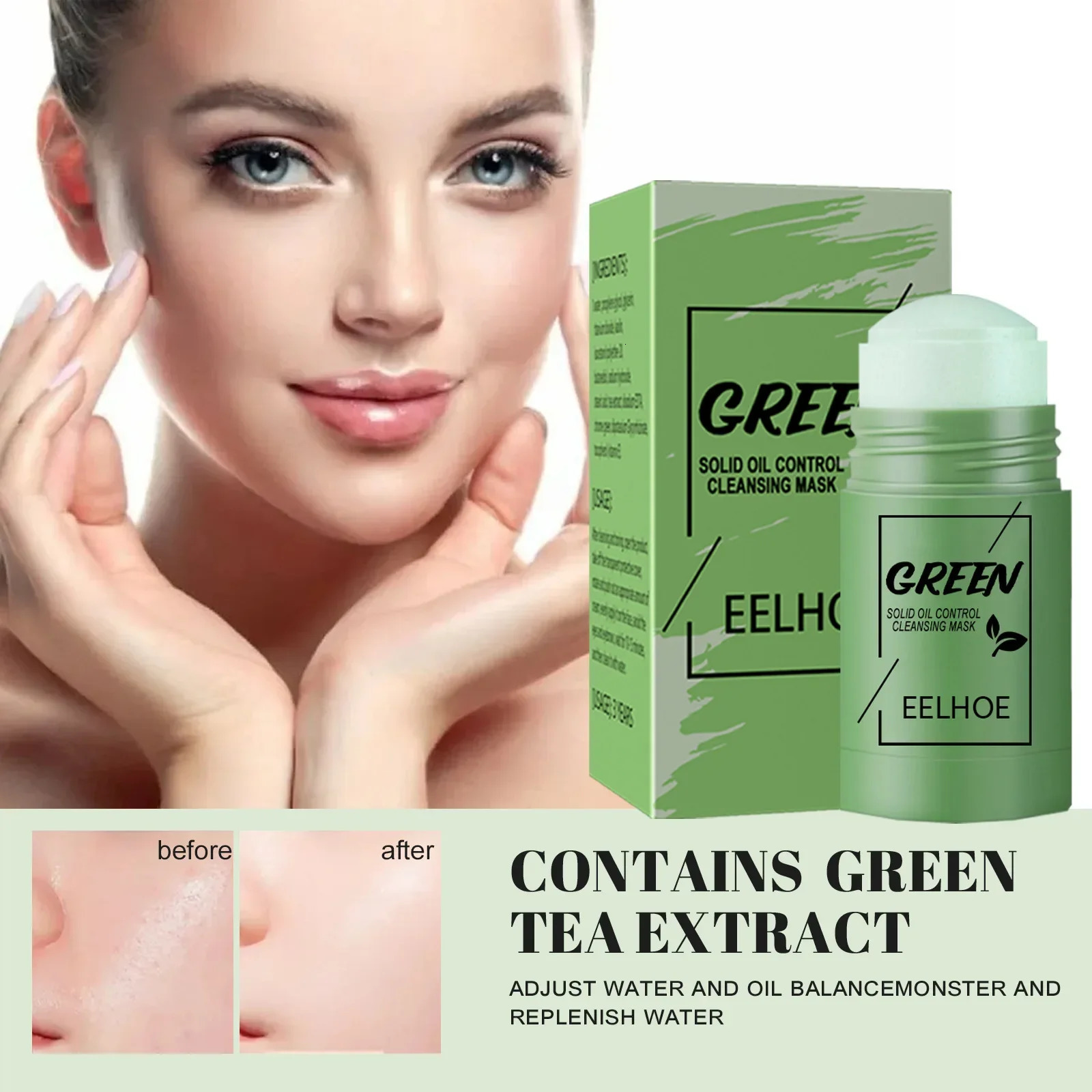 Green Tea Cleansing Solid Face Mask Stick Cleans Pores Remove Acne Blackhead Oil Control Lighten Moisturizing Beauty Skin Care 250807