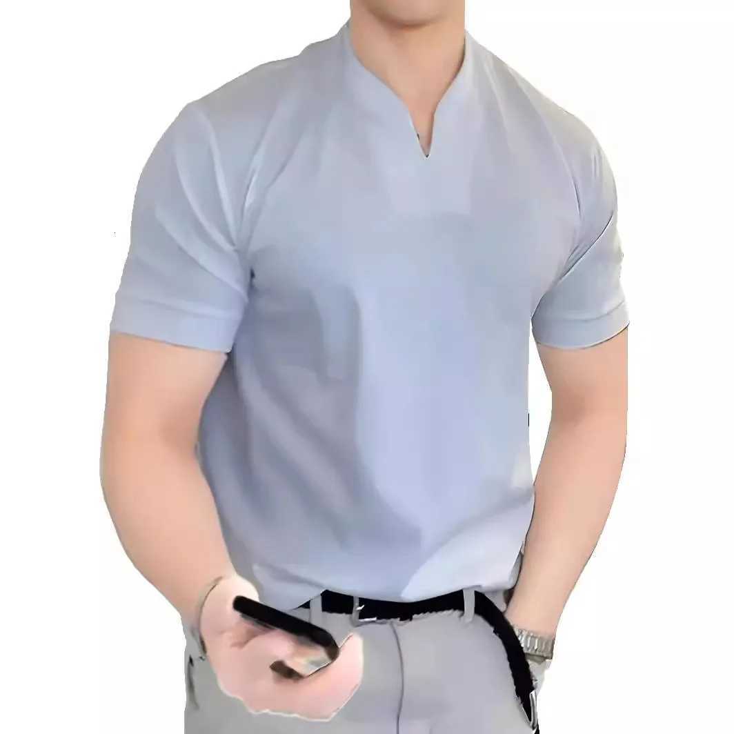 2025 Mens T-Shirt Pure Color V Collar Short Sleeve Tops Tees Men T-Shirt Black Tights Men T-Shirts Fitness For Men Clothes XJ250804