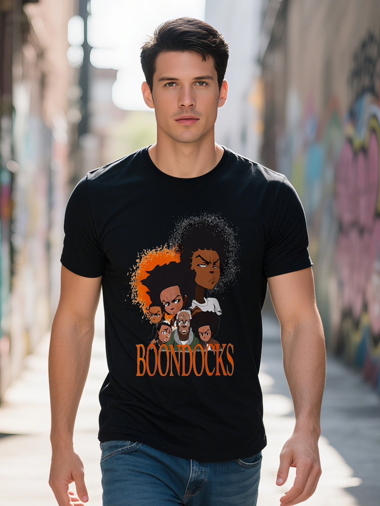 Men s Casual Graphic T-Shirt with The Boondocks Cartoon Character Black Round Summer Regular Fit Gift for Fans Fan