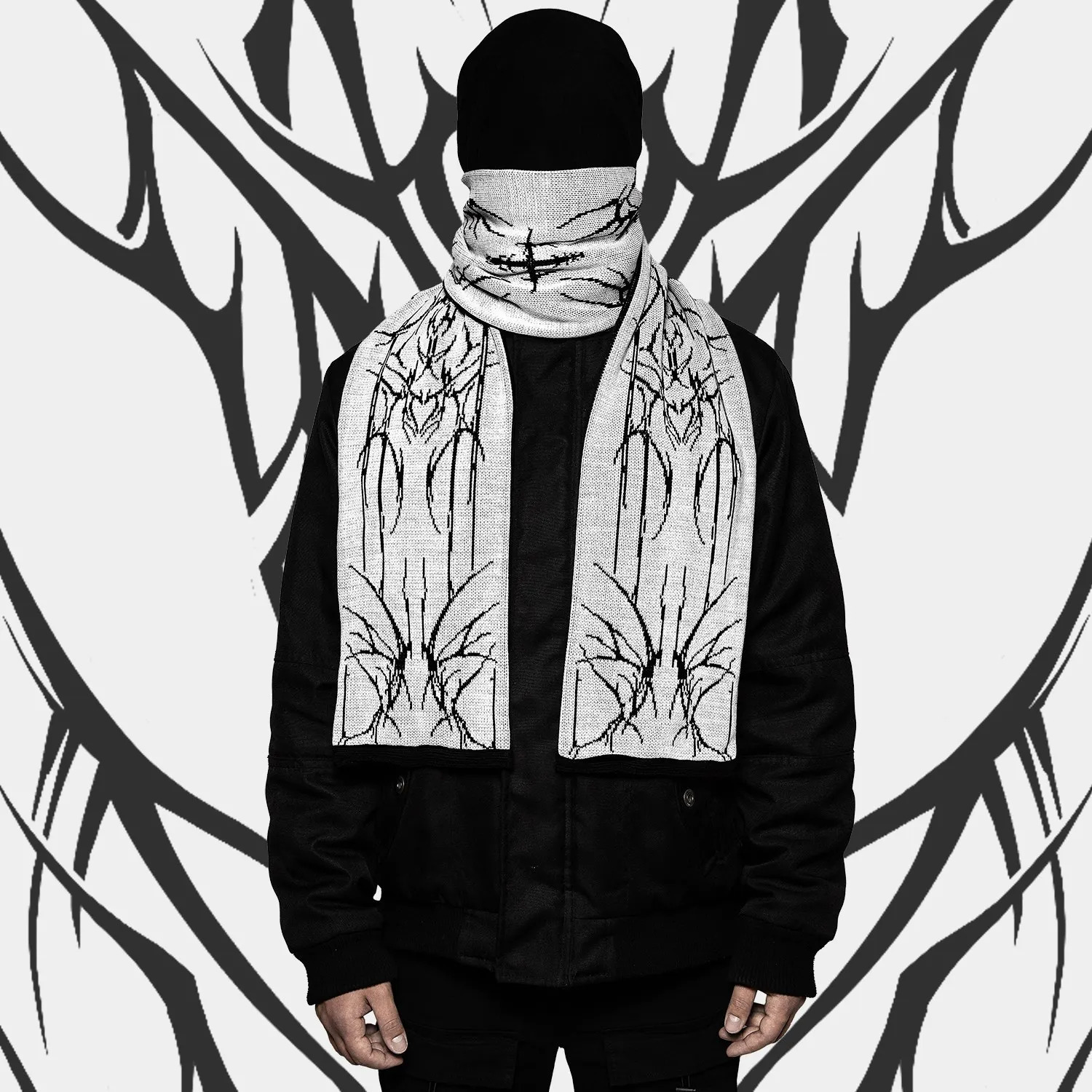 Fashion creative Gothic striped knitted womens scarf mens winter Y2K scarf apron black tassel luminous Kpop scarf women 250813