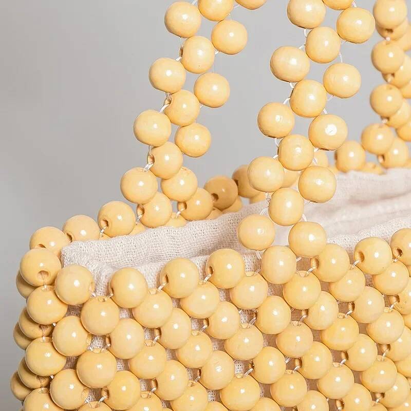 Vintage Wooden Beading Women Handbags Designer Hollow Beads Tote Handmade Casual Summer Beach Bag Small Bali Purses Sac high-quality