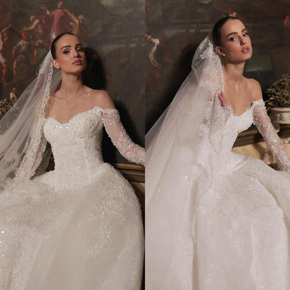 Elegant Mermaid Wedding Dresses Appliques Sequins Off Shoulder Bride Dress Detachable Lace Sweep Train Bridal Dress Customized