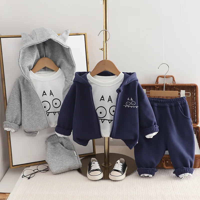 Toddler Boys Outfit Set Spring Baby Boy Clothes 2 To 3 Years Casual Cartoon Hooded Coats T-shirts Pants Kids Tracksuits 250813