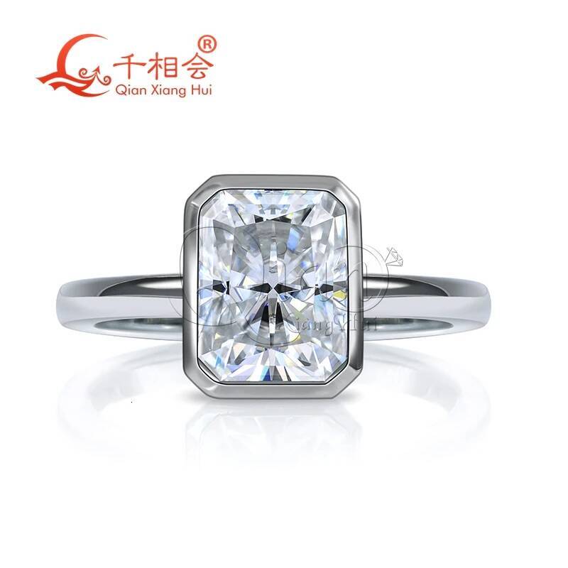 3ct Radiant Bezel Setting Moissanite Diamond Ring 7x9mm 925 Sterling Silver White Color Wedding Engagement Jewelry Gift