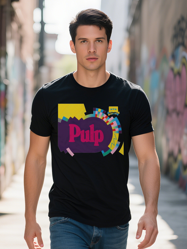 Men s Graphic T Shirt Bold Pink Pulp Letter Print on Black Round Neck Summer Tee Regular Fit Top for Casual Attire