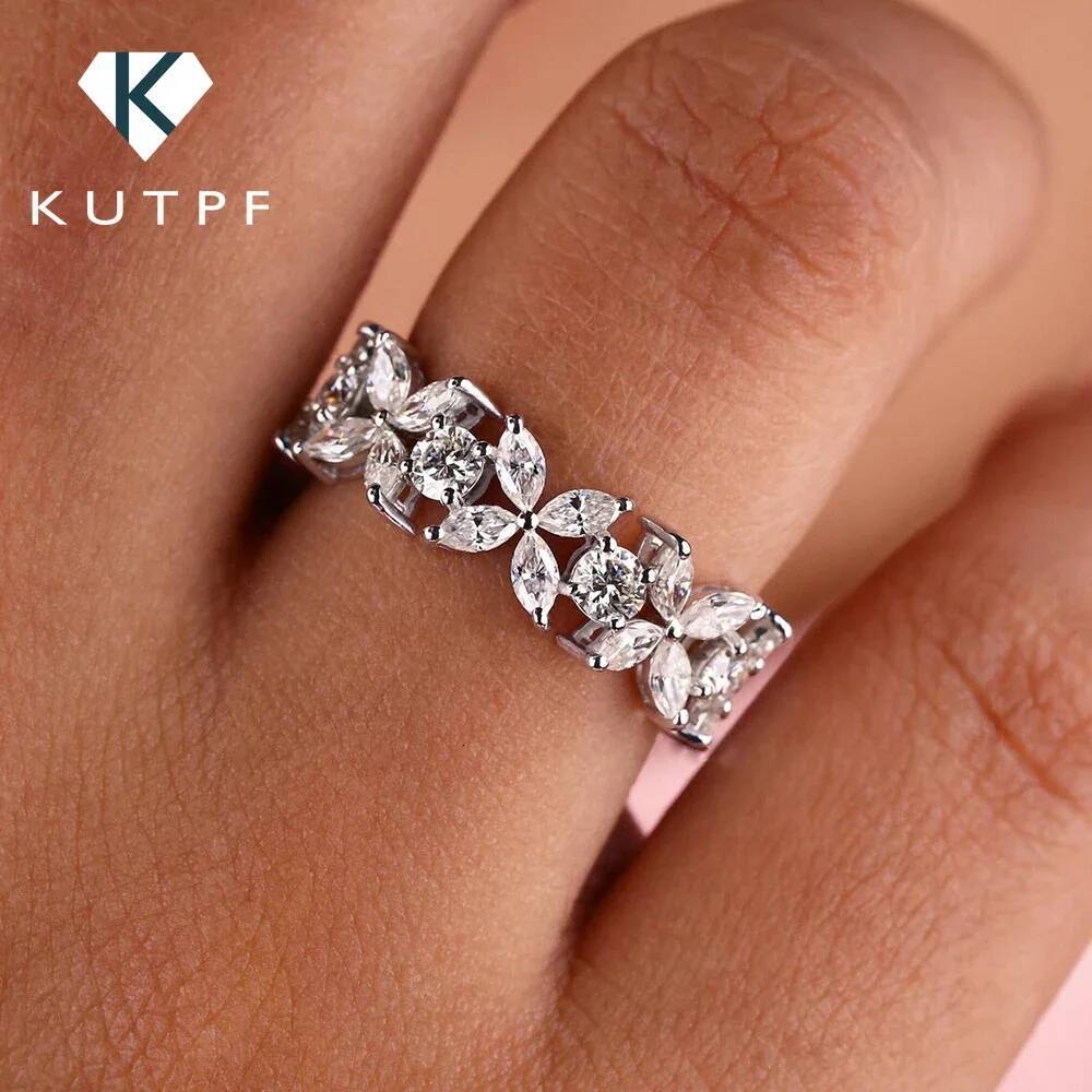 Stackable Full Moissanite Eternity Band Wedding Rings for Women S925 Silver Marquise/Round Cut Diamond Engagement Ring with GRA