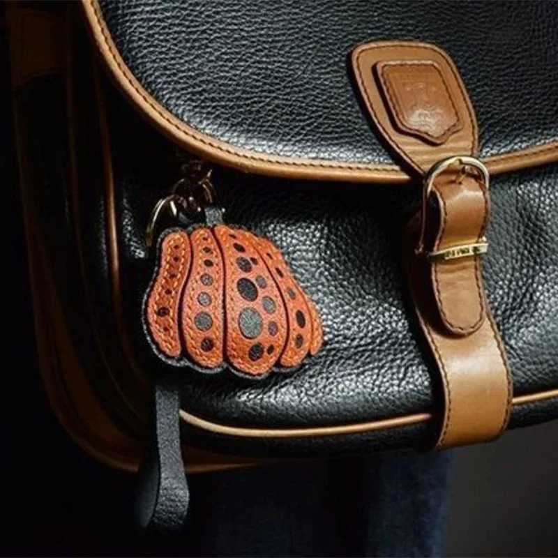 Sunflower Theme High Quality Bag Pendants Accessories Genuine Leather Pumpkin Car Decor Handbag Ornament Key Chain Perfect Gift Y250814