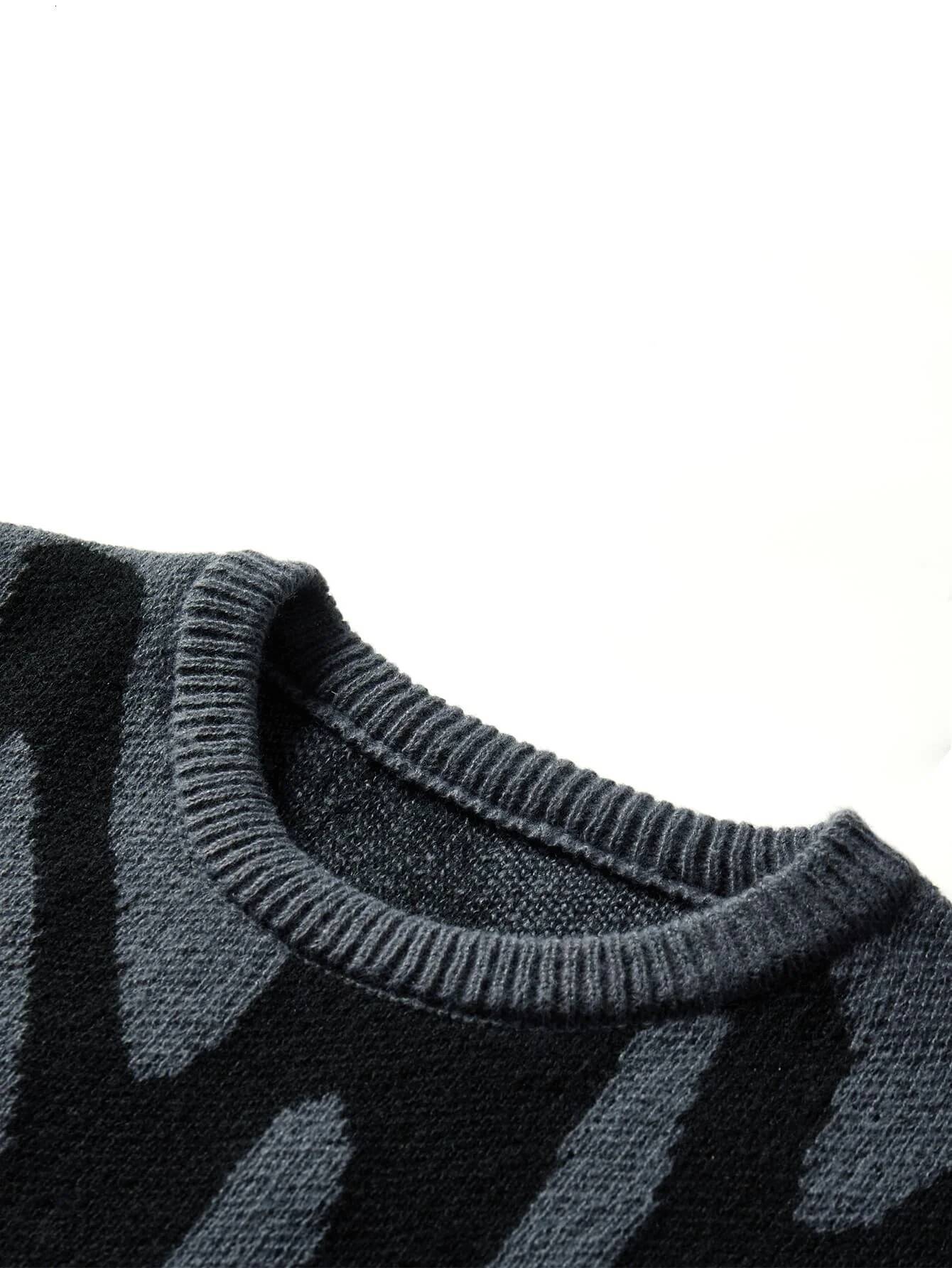 New Popular Autumn Winter Irregular Jacquard Pattern Sweater Casual Round Neck Contrast Color Knitted Men's Pullover