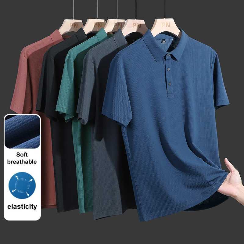 M-9XL Summer Polo Shirt Men New Breathable Mesh Ice Silk Quick-drying Short-sleeved T-shirt Elastic Sports Tops Men Clothing XJ250804