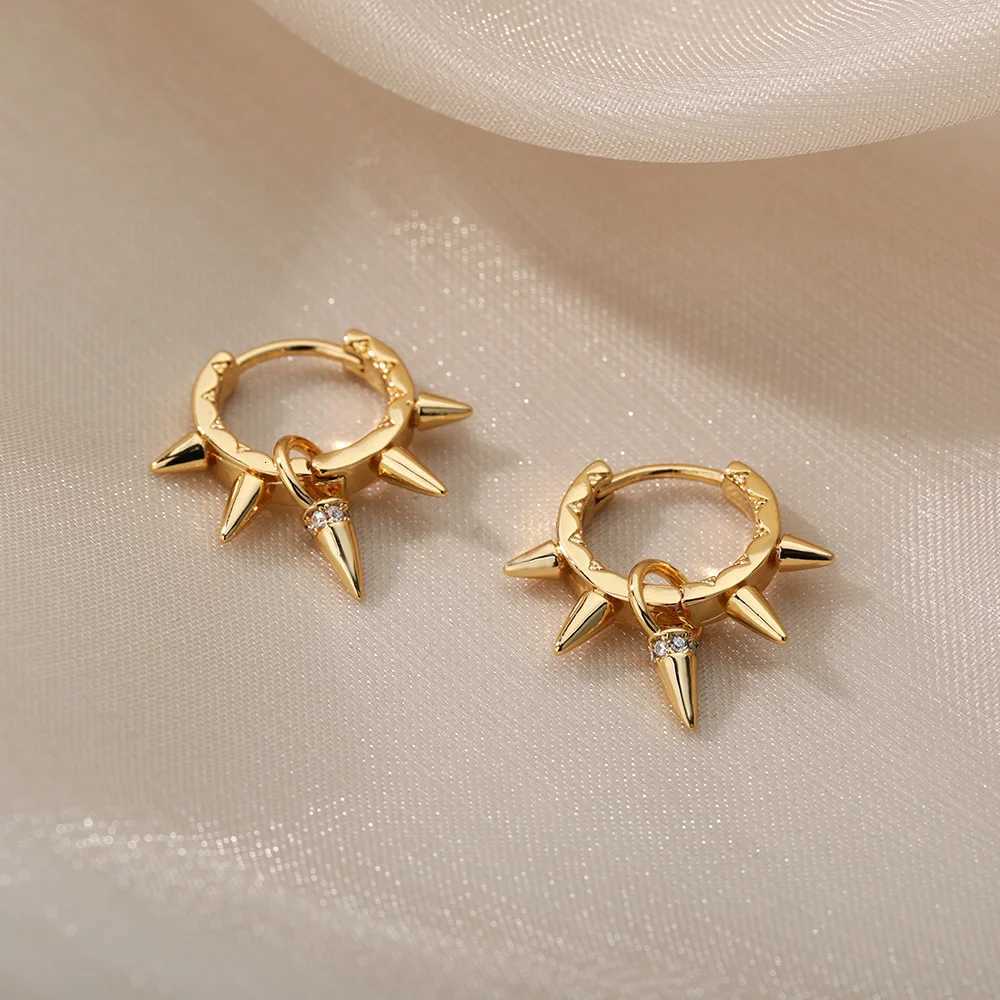 Punk Spike Rivet Hoop Earrings For Women Stainless Steel Huggie Earrings Ear Cuff Piercing Earring Gothic Jewelry Accessories XJ250814