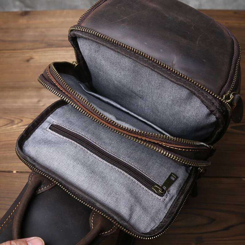 Personalized Retro Crazy Horse Leather Chest for Men's Head Layer Cowhide Fashion Multi functional Casual One Shoulder Bag