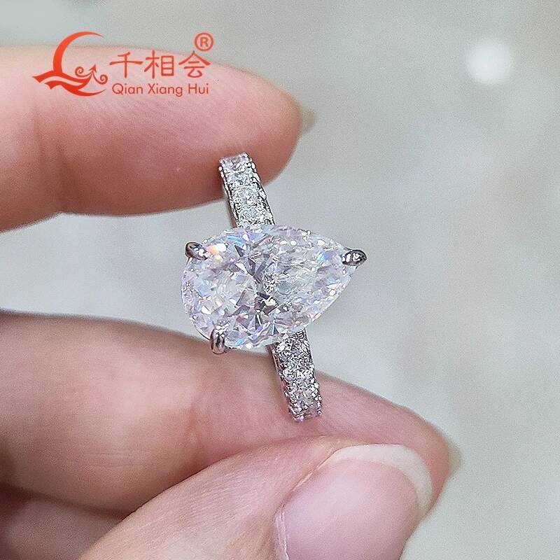 4ct 8x12mm pear shape full D vvs white melee moissanite half Eternity band 925 Sterling Silver Ring Jewelry Engagement Ladies